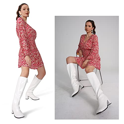 Heiyom Women'S Go Go Boots Over The Knee Block Heel Zipper Boot Disco Costumes Dress Shoes White-36 thumb #8
