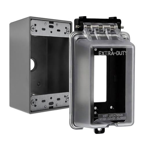 ENERLITES Extra-Duty In-Use Weatherproof Cover with 1-Gang 1/2-Inch 3-Hole Weatherproof Metal Box, Heavu-Duty, Outdoor Electrical Outlet Enclosure Kit, UL Listed, Receptacle Sold Separately