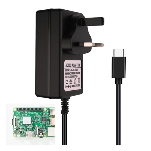 USB-C Power Supply for Raspberry Pi 5 UK Plug 27W DC5V Power Adapter 5V 4A USB C Charger Length 100cm Cable PSU Type C PD AC100-240V 50/60HZ Charging Cable for Various Electronic Devices, Black