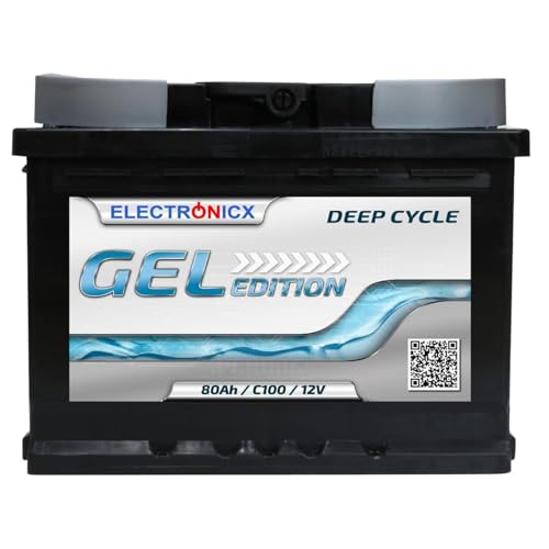 Electronicx Batteria di Alimentazione GEL 80Ah 12V – GEL Solare Camper Barca Campeggio – Batteria 12 Volt 80 Ah – Ciclica, Senza Manutenzione, Lunga Durata, Ideale per Fotovoltaico