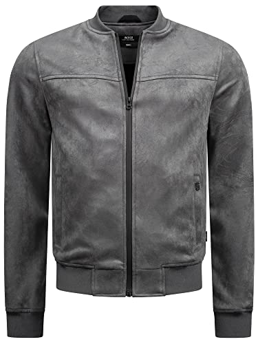 Indicode Herren Ibon Velours-Kunstleder Jacke | Herrenjacke Wildleder-Look für Männer Raven, XL