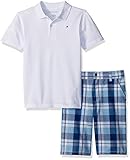 Tommy Hilfiger Little Boys' 2 Piece Polo and Plaid Short Set, White, 5