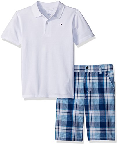 Tommy Hilfiger Little Boys Boys' 2 Piece Polo and Plaid Short Set, White, 5