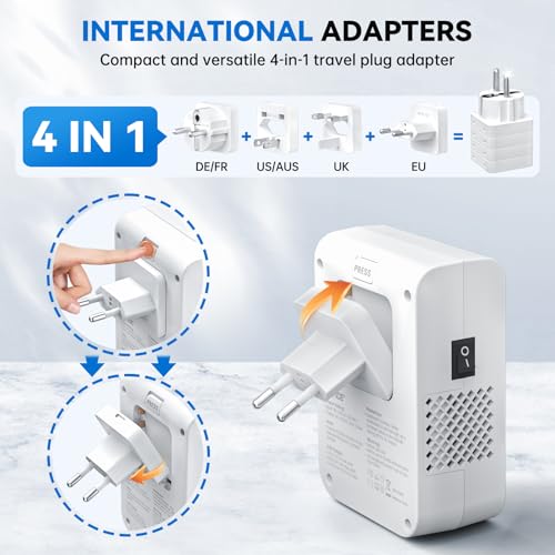 DOACE 220v to 110v converter 350W voltage converter us to europe for Hair Straightener/Curling Iron Converter for European Travel with 4-port USB Charging and UK/AU/US/EU Worldwide Plug Adapter, White - Thumbnail 4