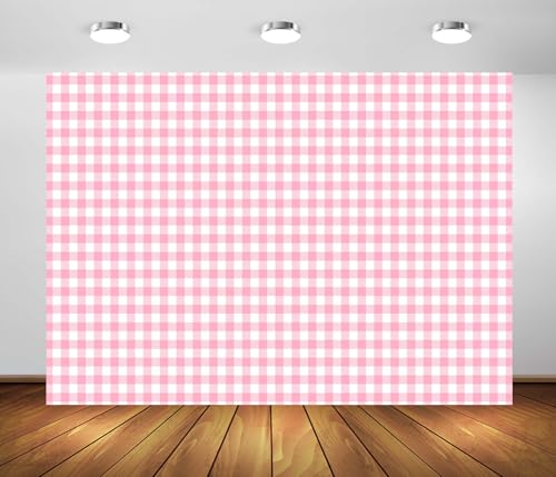 Loccor 10x6.5ft Fabric Pink and White Checkered Backdrop Classical Pink Gingham Background Plaid Picnic Tablecloth Decor Outdoor Picnic Birthday Party Supplies Photo Props