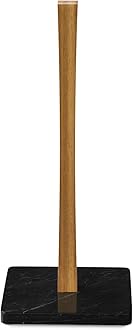 Buruis Wood Paper Towel Holder, Marble Base Modern Decorative Countertop Standing Rolls Holder for Kitchen, Toilet, Pantry and Bathroom (Square Marble Base Black)