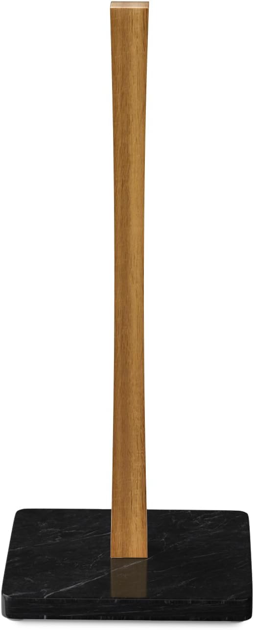 Buruis Wood Paper Towel Holder, Marble Base Modern Decorative Countertop Standing Rolls Holder for Kitchen, Toilet, Pantry and Bathroom (Square Marble Base Black)