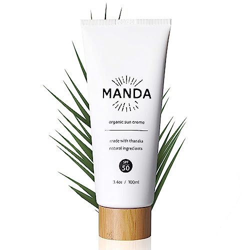 Manda - Natural Sunscreen - Organic Mineral Sunscreen With Broad Spectrum Protection - Zinc Oxide, Spf 50 - Long Lasting Sun Block For Face And Body - Reef Safe - 3.4Oz #TOP30