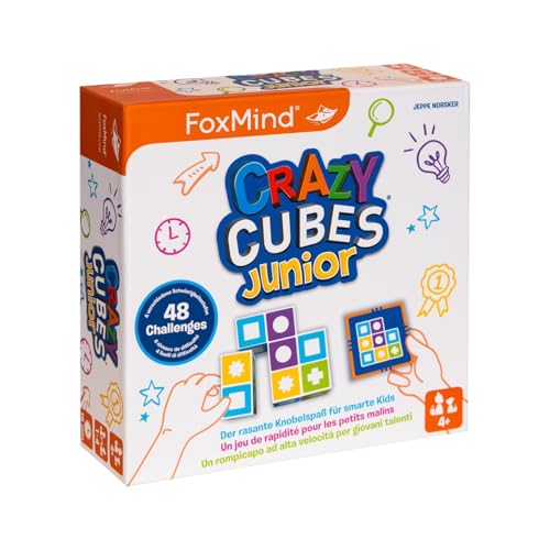 FoxMind 3100236 Crazy Cubes Junior, genialer Knobelspaß für Kinder, rasantes Würfelpuzzle für 1-4 Personen, Brainteaser ab 4 Jahren, Familienspiel