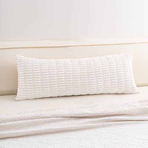 Image of Aegero Corduroy Decorative Throw Pillow Covers 14x36 InchSoft Striped Pillow Covers Modern Farmhouse Home Decor for Sofa Living Room Couch Bed(White)