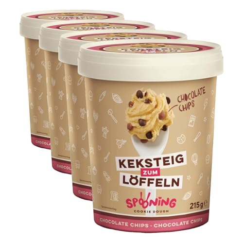 Spooning - Original Spooning Cookie Dough Chocolate Chips, Keksteig zum Löffeln, Keksteigmischung, 1x 215g (Packung mit 4)