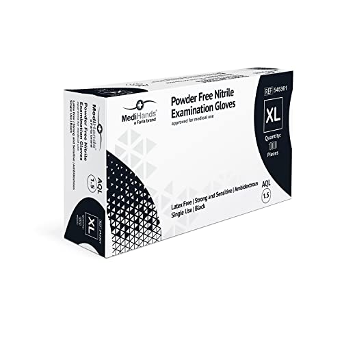 MediHands - Guantes de nitrilo, color negro, negro Cover