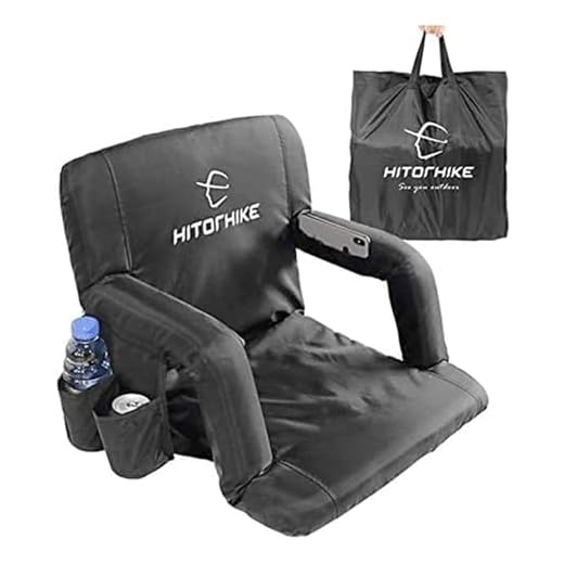 HITORHIKE Stadium Seat for Bleachers or Benches Portable Reclining Foldable Black Stadium Seat Chair with Padded Cushion Chair Back and Armrest Support