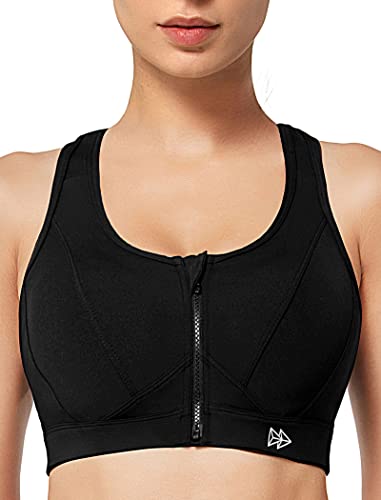 Yvette Zip Front Sports Bra - High Impact Sports Bras For Women Plus Size Workout Fitness Running,Black #TOP24