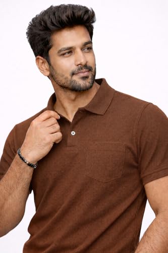 Image of Premium Pique Cotton Pocket Polo T-Shirt for Men | 210-220 GSM | Regular Fit | 2-Button Placket | Soft Breathable Fabric | XS-3XL