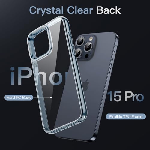 Image of JETech Cover Case for iPhone 15 Pro 6.1-Inch, Non-Yellowing Shockproof Phone Bumper Cover, Anti-Scratch Clear Back (Blue)