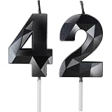 Geburtstagskerzen Zahl 42 Schwarz - 3D Schwarze Kerzen zum 42 Geburtstagsdeko (Nummer 42 Kerze, Tortenkerzen) Geburtstagsparty, Feier