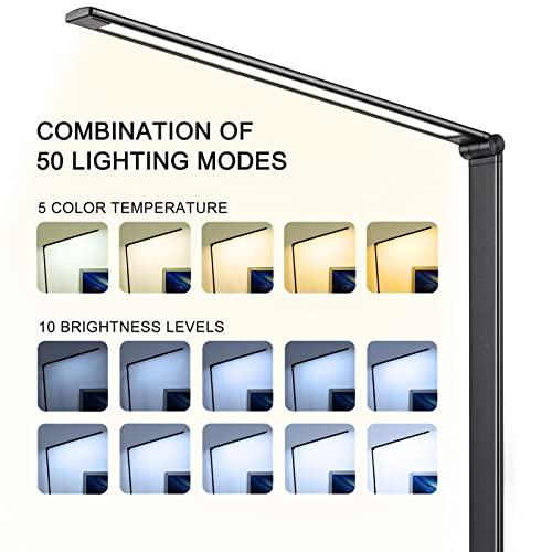 Led Desk Lamp, Hmfuntm Desk Lamp With Usb Charging Port, 5 Color Modes, 10 Brightness, Natural Light, Eye Caring Reading Lamp, Desk Light For Home Office, Table Lamp, Touch Control, Auto-Timer, Black #TOP3