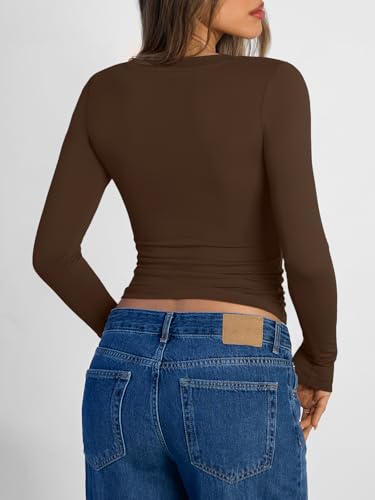 Image of Trendy Queen Womens Long Sleeve Shirts 2026 Fall Fashion Basics Crop Tops