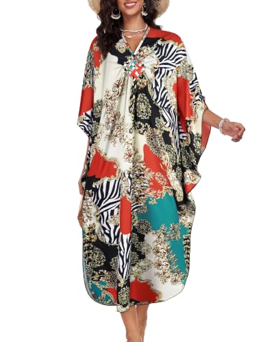 Image of Kaftan Dresses for Women V Neck Caftans Batwing Sleeve Beach Cover Ups
