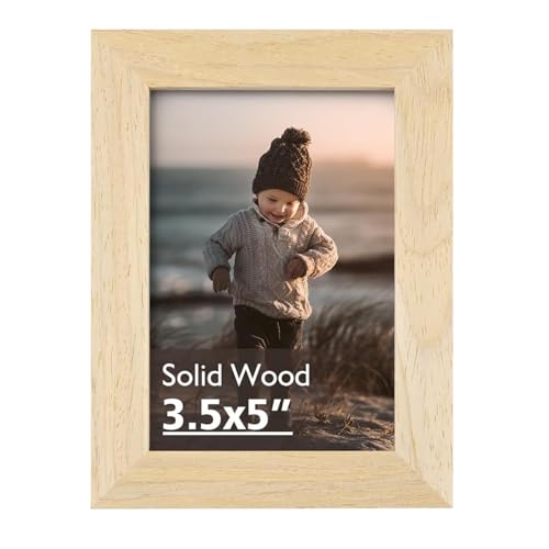 KINLINK 3.5x5 Picture Frame, Natural Solid Wood Frame with Plexiglass for Table Top and Wall Mounting, Photo Frame for Horizontal or Vertical Display Photo Frame 1 Pack