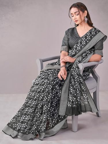 Image of Satrani Women's Chanderi Printed & Embroidery Saree with Unstitched Blouse Piece