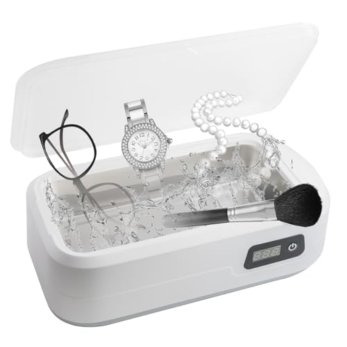 Ultrasonic Jewelry Cleaner, 48W 22oz Portable Professional Ultrasonic Cleaner for Jewelry, Eyeglass, Watches, Dentures, Ring, Blade Razor 640ml 48KHz(White)