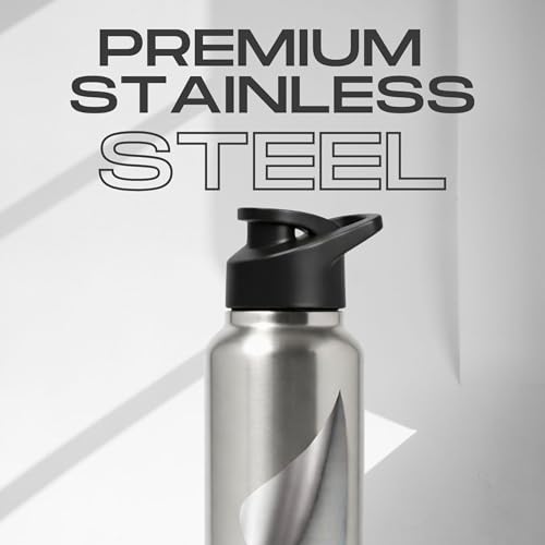 Image of Speedex Engraved Name Stainless Steel Sipper Water Bottle 1 Ltr - Customised Personalised Bottle for Kids & Adults, School, Gym, Sports, Black, Set of 1 (Silver, Set Of 1)