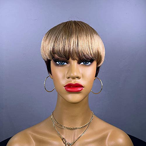 SKULD Court Pixie Cut Lisse Wigs Human Hair Brésiliennes Perruques Cheveux Femme Meches Naturelle (T4/30) Cover