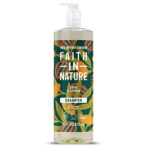 Faith In Nature 1L Natural Shea & Argan Shampoo, Moisturising for Curly Hair & Dry Scalp, Vegan & Cruelty Free, No SLS