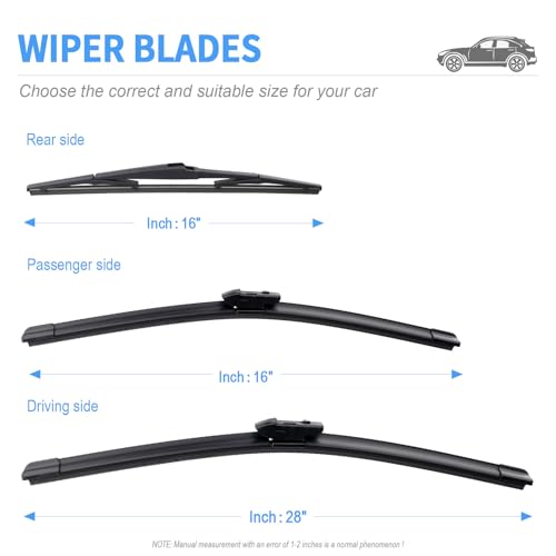 Image of Gavimnal Silicone Wiper Blades Replacement For Toyota Prius 2016-2022 | 28 inch+16 inch Front & 16 inch Rear, All-Weather, Streak-Free, OE-fit, Quiet, Easy One-Click Install