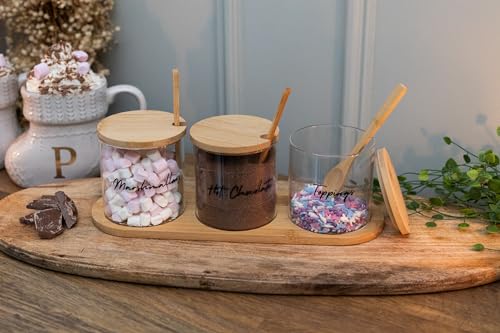Marco Paul Hot Chocolate Station Jars Glass Storage Jars with Lids & Spoon Marshmallows Toppings Cocoa Tea Coffee Sugar Canisters Jars with Lid Kitchen Storage Jar Set Christmas Gifts