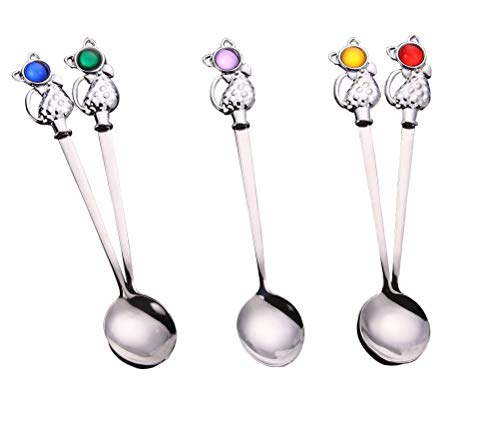 DEARAIMILI Creativo Corona Gato Piedra Preciosa Acero Inoxidable Cuchillería Cuchara Grande