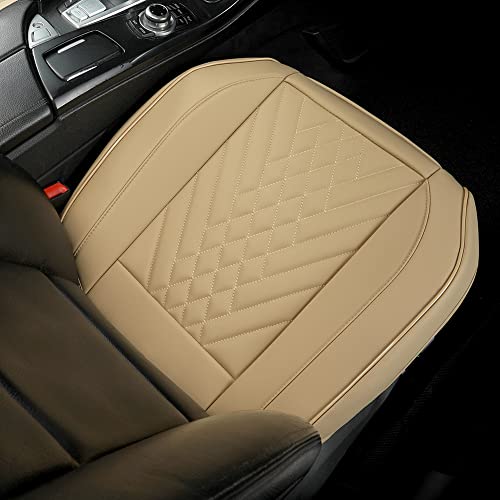 Image of GIANT PANDA Premium PU Leather Front Car Seat Cover Protector Anti-Slip Bottom Seat Cover Fits 95% of Vehicles, Wrapping Around The Bottom (1 Pack - Beige)