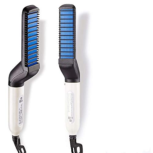 VamsLuna Electric Beard Hair Straightener Comb, Multifunctional Beard Styling Comb,Portable Heated Brush Of Men, Straightening Curly Hair Beard (Blue)