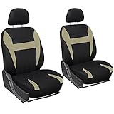 OxGord Flat Cloth Bucket Seat Cover Set for Car, Truck, Van, SUV - Tan/ Black