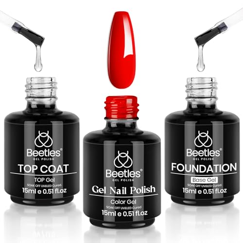 Beetles Red Gel Nail Polish Set 3Pcs 15ml Cherry Red Soak Off UV/LED Gel Long-Lasting High Gloss & Holiday Nail Colors Salon Quality DIY Nails at Home