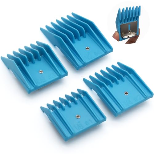 4 Pieces Professional A5-Style Animal Clipper Attachment Guard Guide Cutting Combs Set 76926-900, 1/8", 1/4", 3/8", 1/2", Compatible with Oster Classic 76 A5 Andis AG BG Wahl KM Pet Groomers (Blue)
