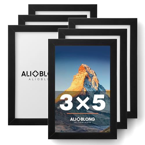 ALIOBLONG 3x5 Picture Frame Set of 6,Black Photo Frame for 3x5 Without Mat,Thin Border Frame,Horizontal and Vertical Formats for Wall Mount or Tabletop with Shatter-Resistant Acrylic Sheet