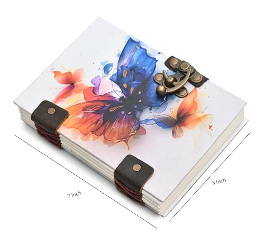 Image of Handmade Butterfly Journal | Vintage Diary with Metal Lock | 5x7 Inch Recycled Paper Notebook for Writing, Sketching & Gifting