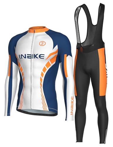 INBIKE Mens Cycling Clothing Set Bike Jersey Long Sleeve Cycling Jersey with 3D Padded Cycling Bib Pants for Road Riding