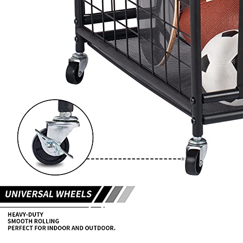 Oududianzi Ball Storage, Rolling Sport Balls Cart, Ball Organizer For Garage, Garage Organizer Sport Rack, Ball Basket Storage With Elastic Straps, Garage Sports Equipment Organizer For Kinds Balls #TOP2