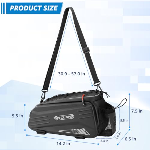 WOTOW Bike Rear Rack Bag - 10L Hard Shell Waterproof Bike Trunk Pannier with Shoulder Strap, Reflective Bicycle Rear Rack Saddle Seat Bag for Travel Outdoor Cycling Ebike Accessories - Thumbnail 5