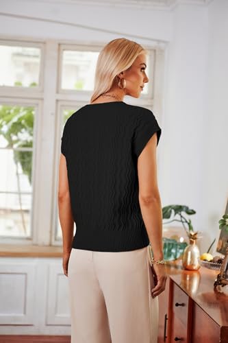 GRACE KARIN Womens V Neck Sweater Vest Ribbed Knit Casual Cap Sleeve Loose Fit Pullover Tops Fall Clothes 20244