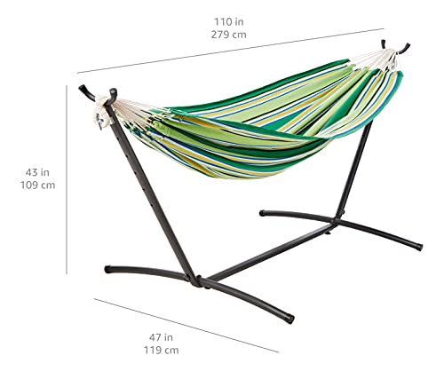 Amazon Basics Double Hammock with 9-Foot Space Saving Steel Stand and Carrying Case, 450 lb Capacity, Vigor Green, 110" x 47" x 43" view 4