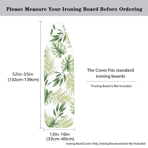 Image of Hawaii Leaf Printed Ironing Board Cover 15X54 inch - Stain-Resistant, Standard Size Iron Board Cover with Hook and Loop Elastic Edge Easy to Install, Heatproof
