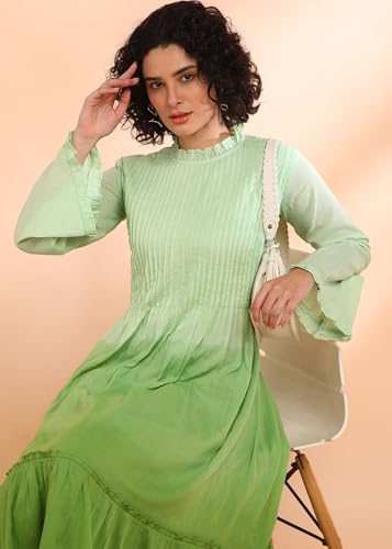 Image of Maaesa Women Embroidered Cotton Flared Dress