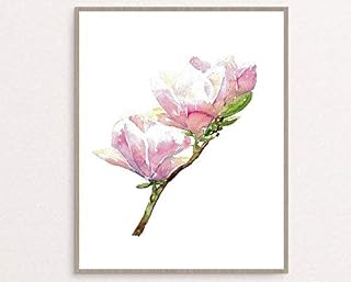 Magnolia spring Flower soft pink pale rose tree branch Bloom Poster Watercolor Painting Print Art Wall