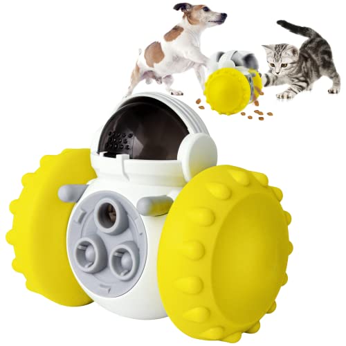Leipple Interactive Dog Toy Treat Dispensing Puppy Toys Automatic Durable Puzzle Toy Slow Feeder for Improve IQ, Reduce Boredom, Small Medium Large Dogs Cats (Yellow)