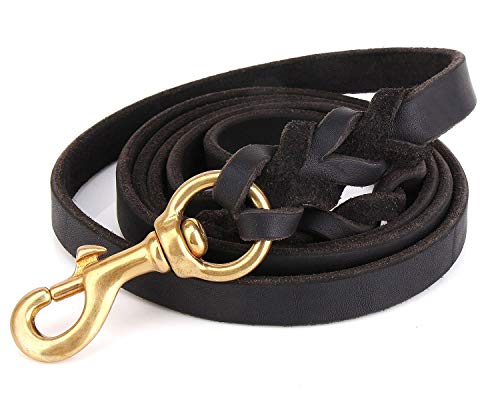 Fairwin Leather Dog Leash 6 Foot - Braided Heavy Duty Training Leash For Large Medium Small Dogs Running And Walking (S:width:1/2", Black) #TOP8